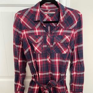 NWOT Tommy Hilfiger Flannel Red and Blue Plaid Long Sleeve Shirt Dress